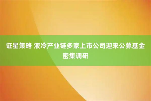 证星策略 液冷产业链多家上市公司迎来公募基金密集调研